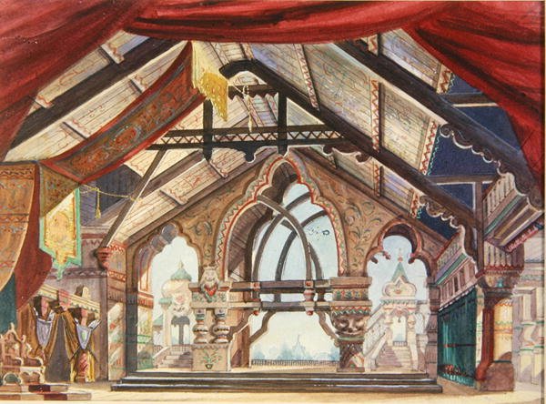Scenografia do "Śnieżnej Dziewicy" Rimskiego-Korsakowa (wc i olej na papierze) autorstwa karl Fyodorovich Valz