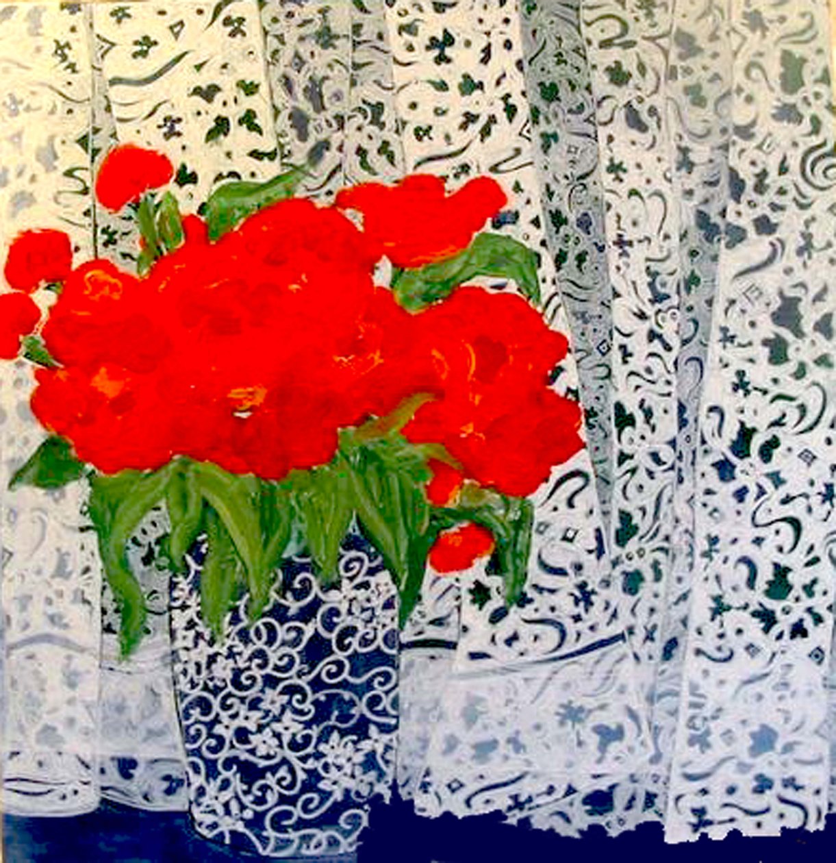 Tulipany dla Sheili, 2015 (mieszane, akryl, tusz, olej) autorstwa linda arthurs