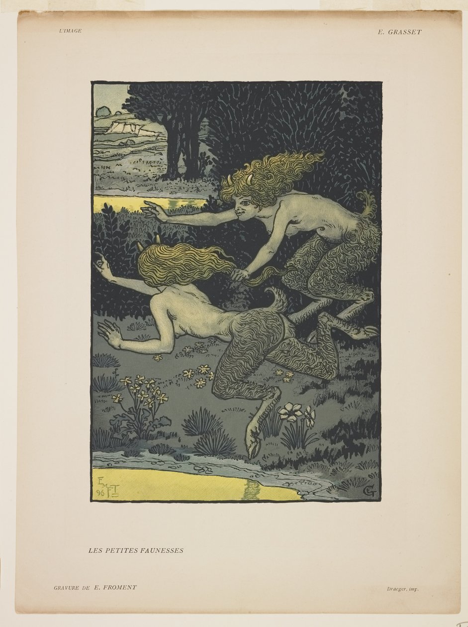 Les Petites Faunesses, 1896 (kolorowe drzeworyty) autorstwa Émile Froment