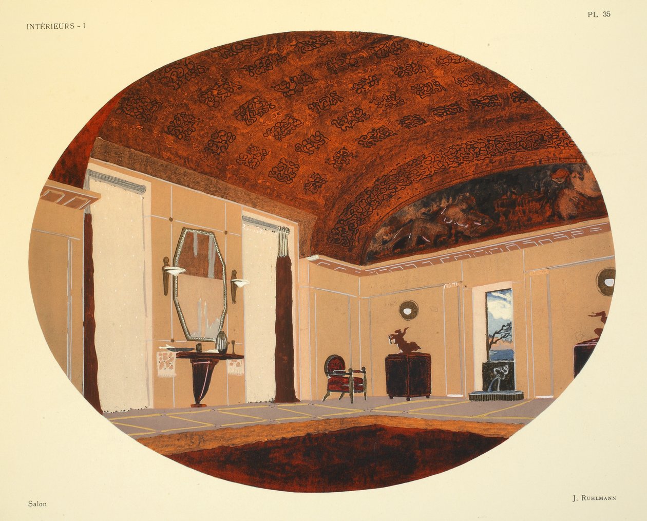 Salon, ilustracja z „Interieurs” Leona Moussinaca, wyd. Albert Levy, 1924-26 autorstwa Jacques Emile Ruhlmann