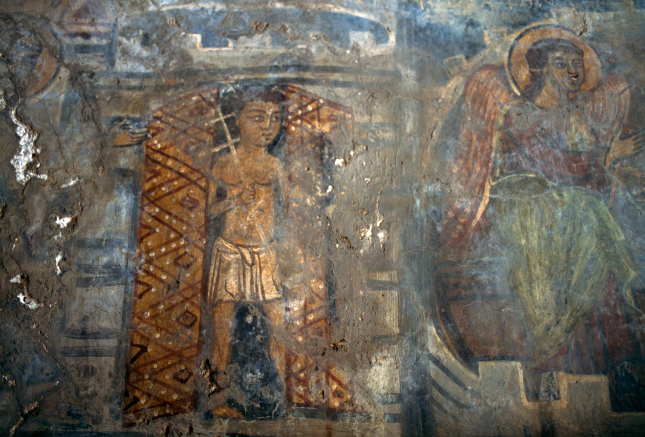 Anioł, fresk w kościele Plemeniana, Kreta, Grecja (zdjęcie) autorstwa Theodore Charles Ange Coquelin