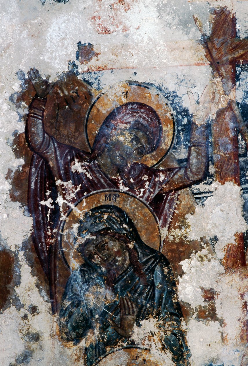 Święci, zniszczony fresk w bizantyjskim kościele Agios Constantinos i Agia Eleni, Voukolies, Kreta, Grecja (foto) autorstwa Theodore Charles Ange Coquelin