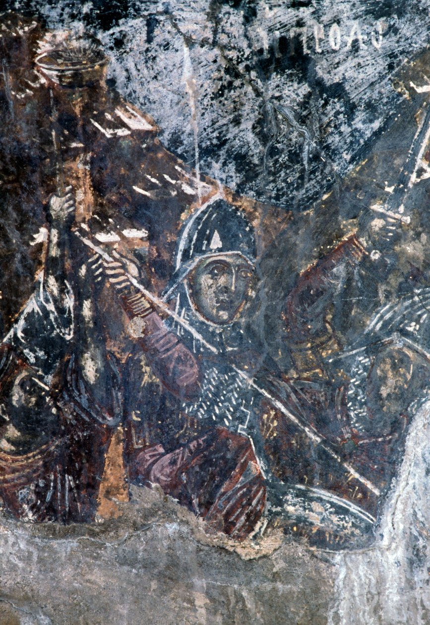 Żołnierz, uszkodzony fresk na suficie kościoła Agios Vasileios, Vavouledo, Kreta, Grecja (zdjęcie) autorstwa Theodore Charles Ange Coquelin