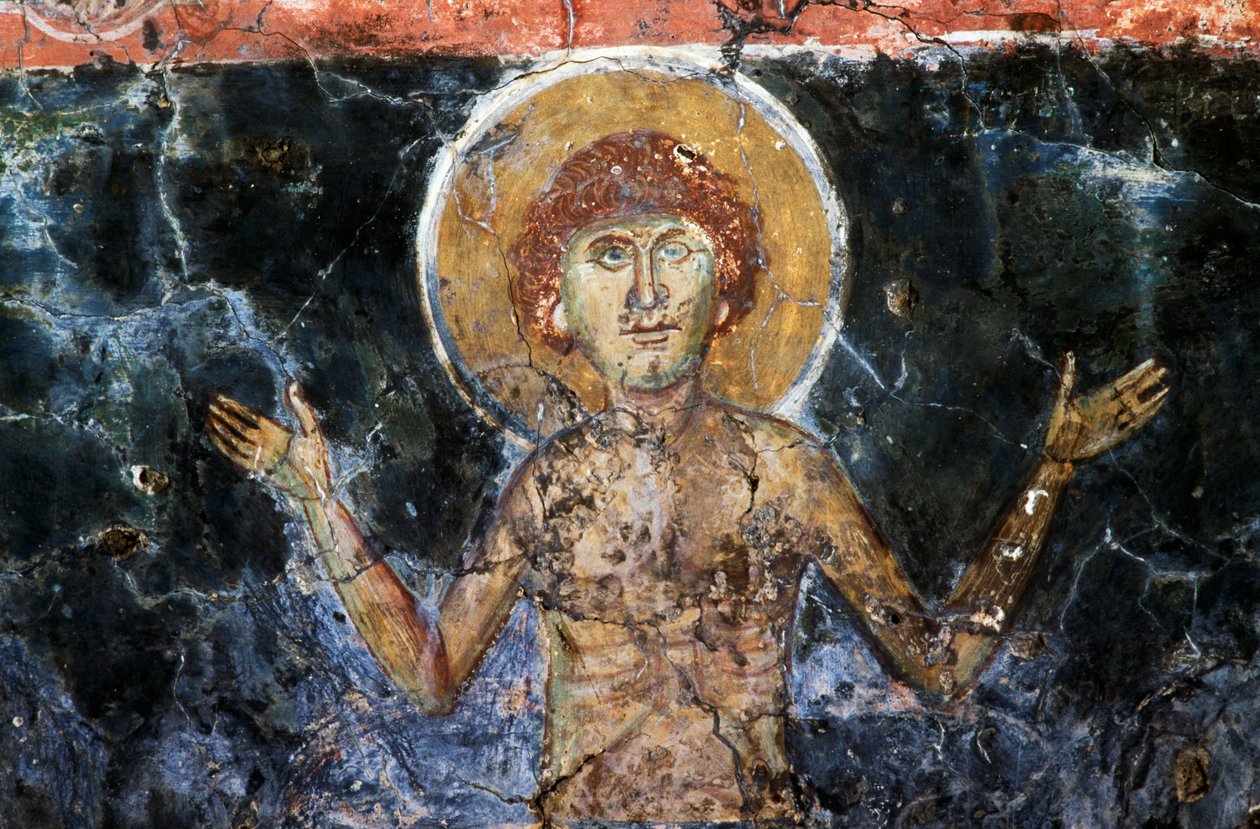 Chrystus, fresk w bizantyjskim kościele Agios Georgios Sfakiotis, Diavaide, Kreta, Grecja (zdjęcie) autorstwa Unbekannt Unbekannt