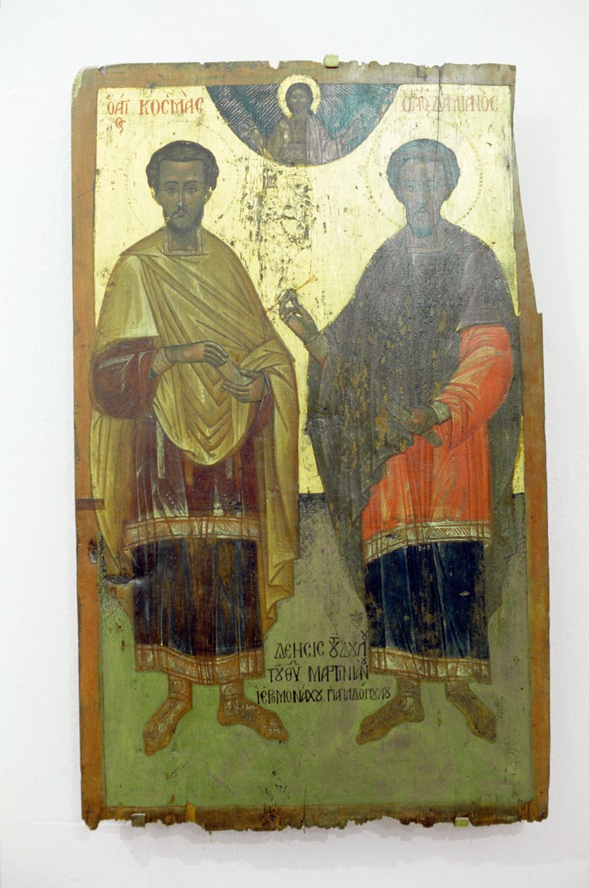 Święci, malowidło na drewnie w klasztorze Arkadi, Kreta, Grecja (zdjęcie) autorstwa Unbekannt Unbekannt