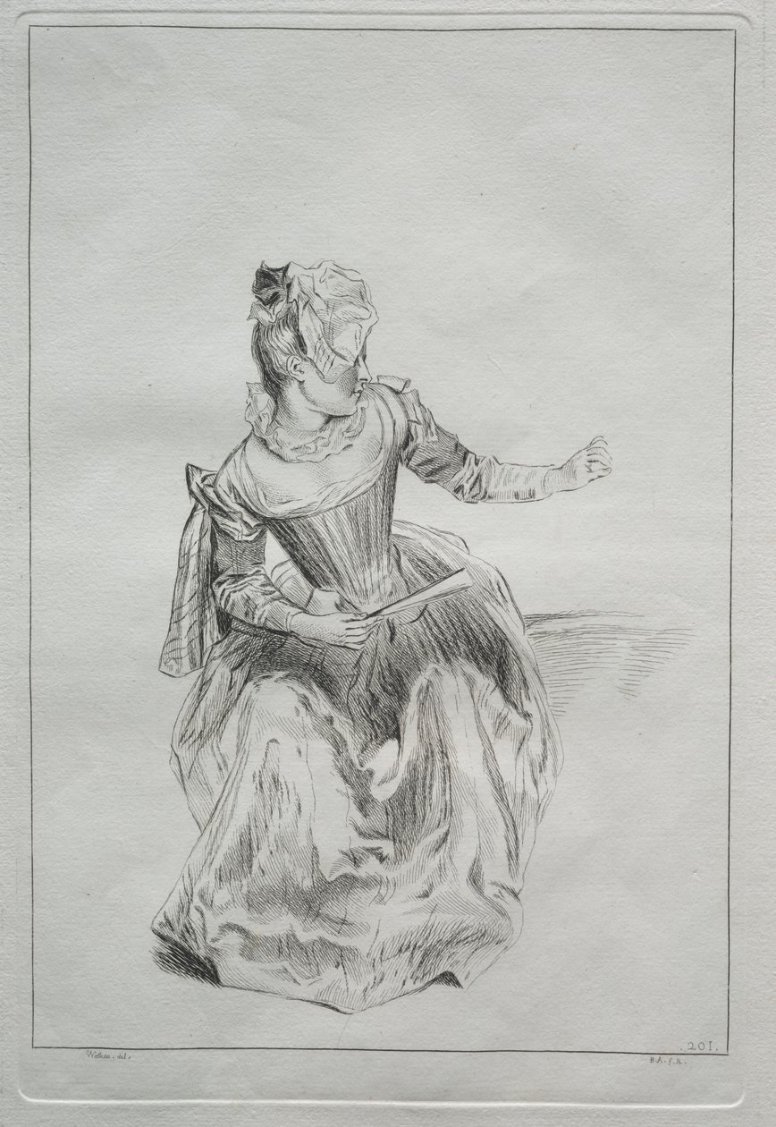 Kobieta trzymająca wachlarz autorstwa possibly by Benoit II Audran