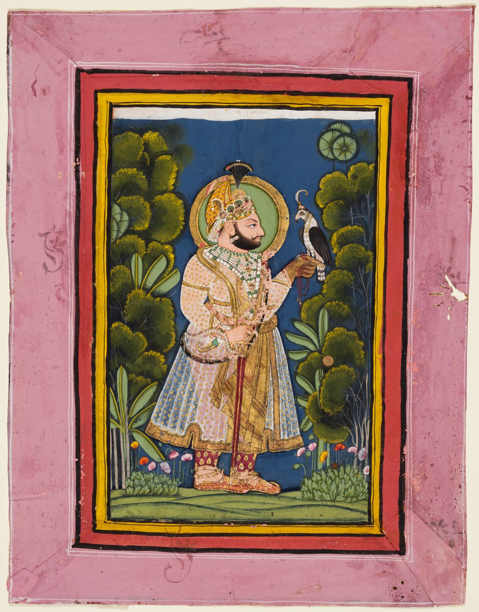 Maharana Jawan Singh z Mewar (1828–38) trzymający sokoła autorstwa possibly by Ghasi