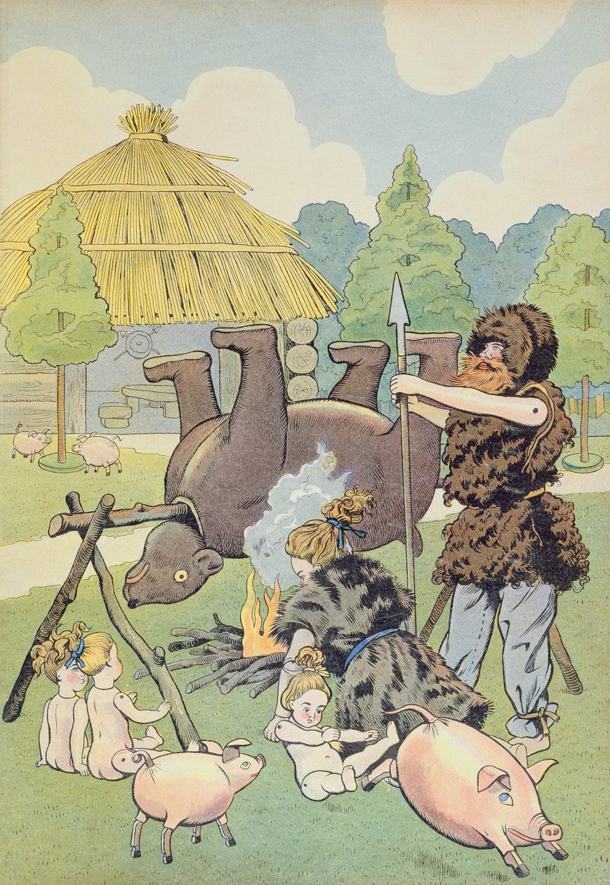 Galijska rodzina gotująca niedźwiedzia, ilustracja z „Let
