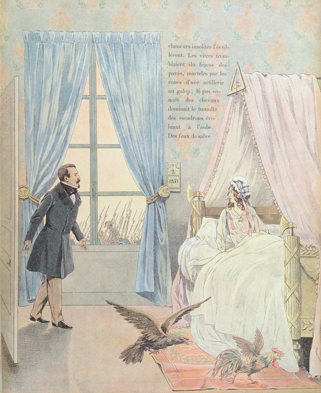 Napoleon III i Francja podczas zamachu stanu 2 grudnia 1851 r., opublikowane w „Les Trois Couleurs France” Georgesa Montorgueila, Paryż, 1900 autorstwa Jacques Marie Gaston Onfray de Breville (Job)
