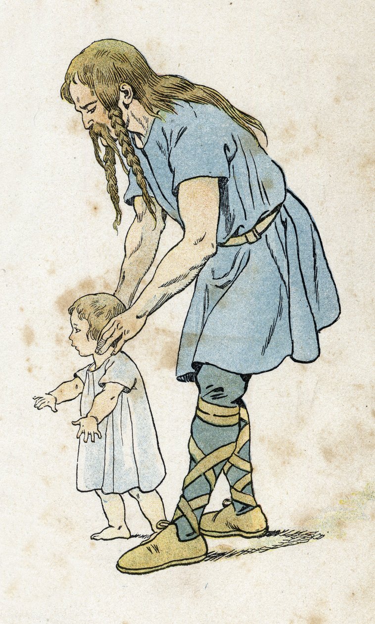 Gal ze swoim dzieckiem. w „”Francja, jego historia opowiedziana przez G. Montorgueila, obrazowana przez Hioba”” 1896. Zbiory prywatne. autorstwa pseudonym for Onfray de Breville Jacques Job