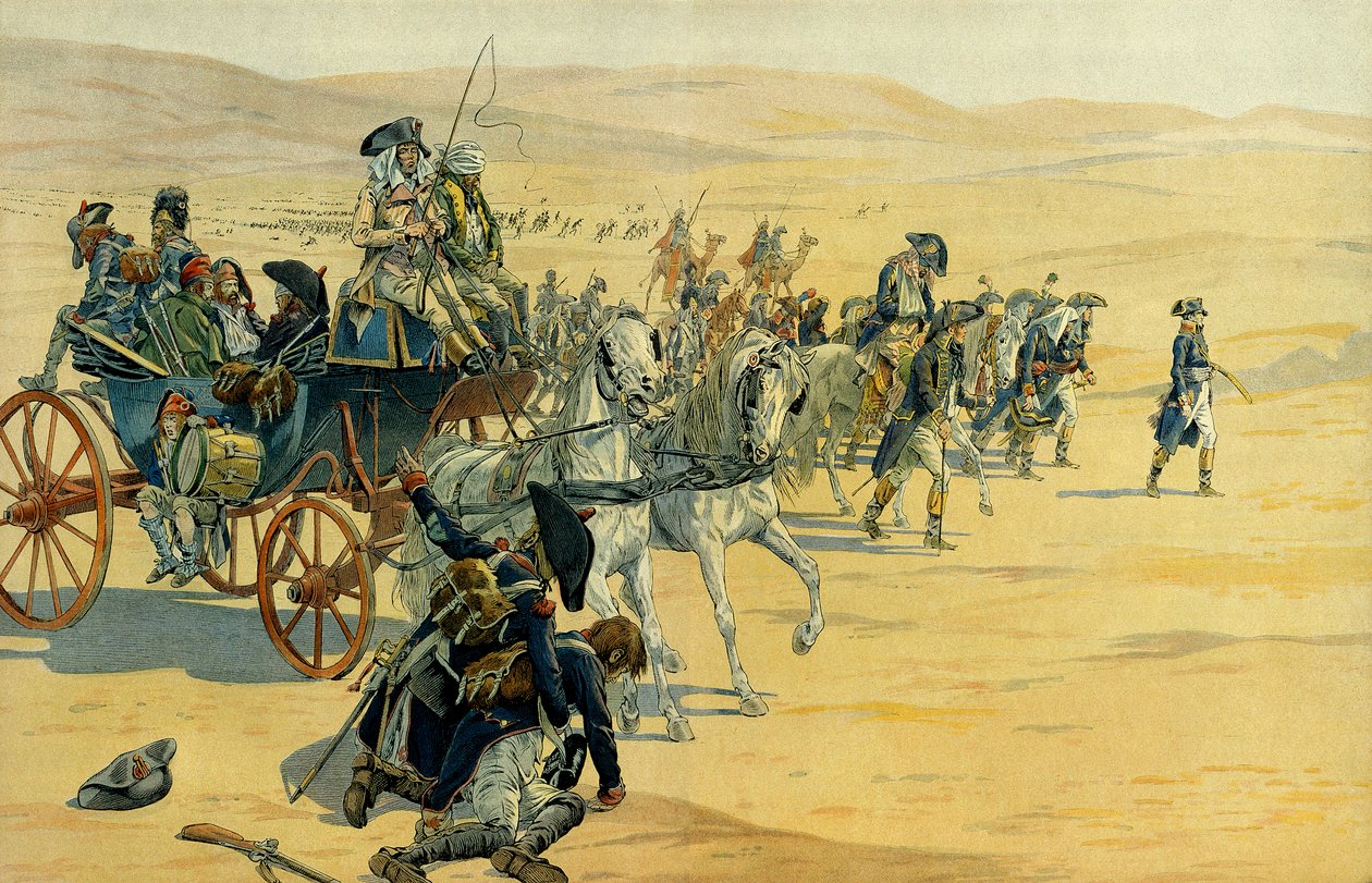 Kampania lub wyprawa z Egiptu Napoleona I Bonaparte (1769-1821) w latach 1798-1801. Ilustracja Jacques Marie Gaston Onfray de Breville dit JOB (1858-1931). Prywatna kolekcja autorstwa pseudonym for Onfray de Breville Jacques Job