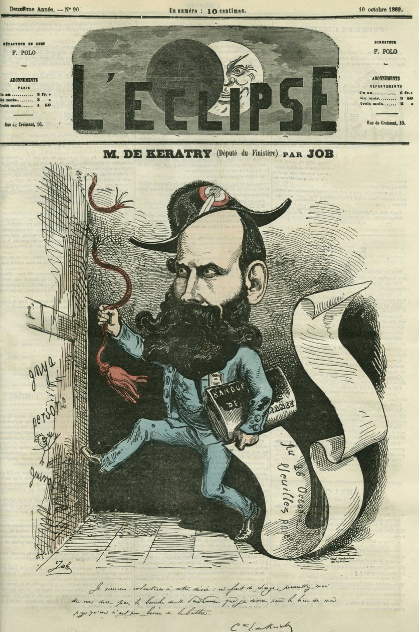 Karykatura Emile Keratry (1832-1904), francuskiego polityka. Okładka w „L