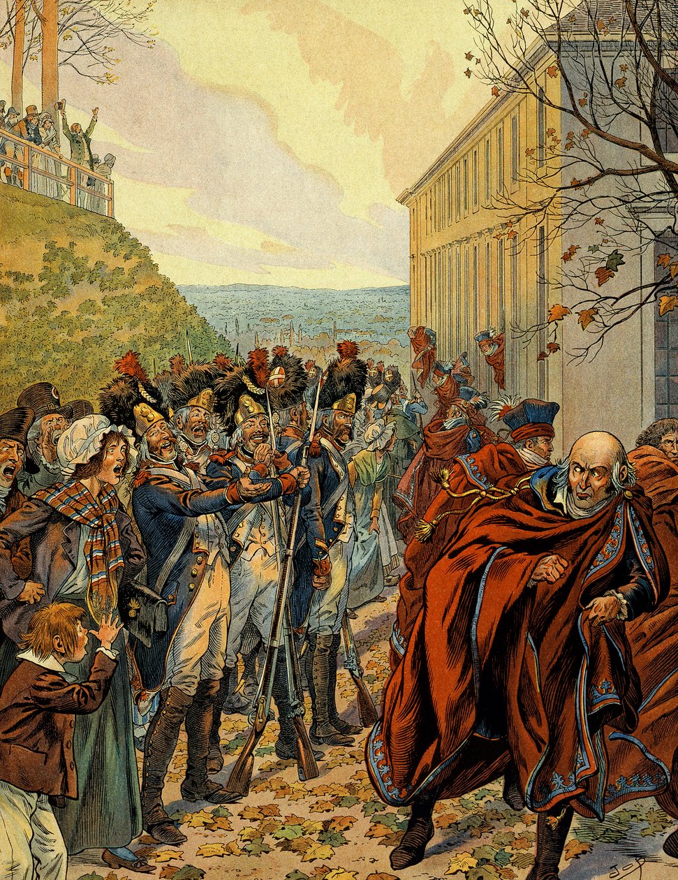 Zamach stanu Napoleona I Bonaparte (1769-1821): Ucieczka z Rady Pięciu centów (pięć centów) (pokój 500) w dniu 19 brumaire (10 listopada) autorstwa pseudonym for Onfray de Breville Jacques Job