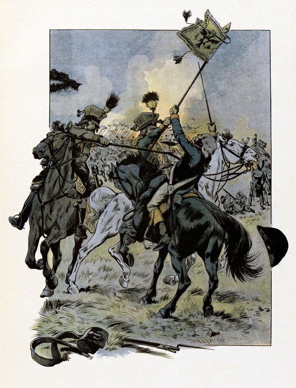 Śmierć Teofila Malo Corret de La Tour (lub Latour) z Owernii (1743-1800) zginął 28 czerwca 1800 roku w bitwie pod Oberhausen od włóczni podanej przez austriackiego ułana - Ilustracja Hioba ( Ja autorstwa pseudonym for Onfray de Breville Jacques Job