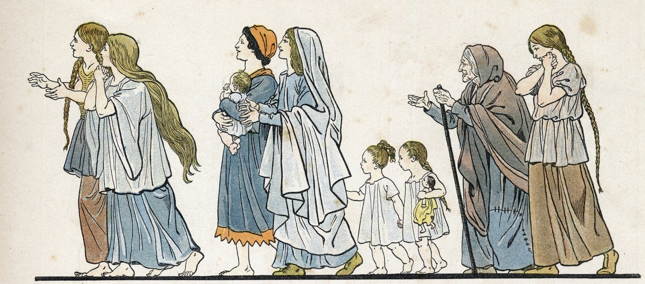 Galijskie chłopki z dziećmi. w „”Francja, jej historia opowiedziana przez G. Montorgueila, obraz autorstwa Joba””” 1896. Zbiory prywatne. autorstwa pseudonym for Onfray de Breville Jacques Job
