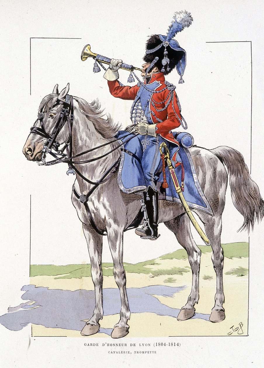 Gwardia Honorowa Lyonu od 1804 do 1814 r. Jeździec na trąbce - w „Hue des troupes de France”, il. de Job autorstwa pseudonym for Onfray de Breville Jacques Job