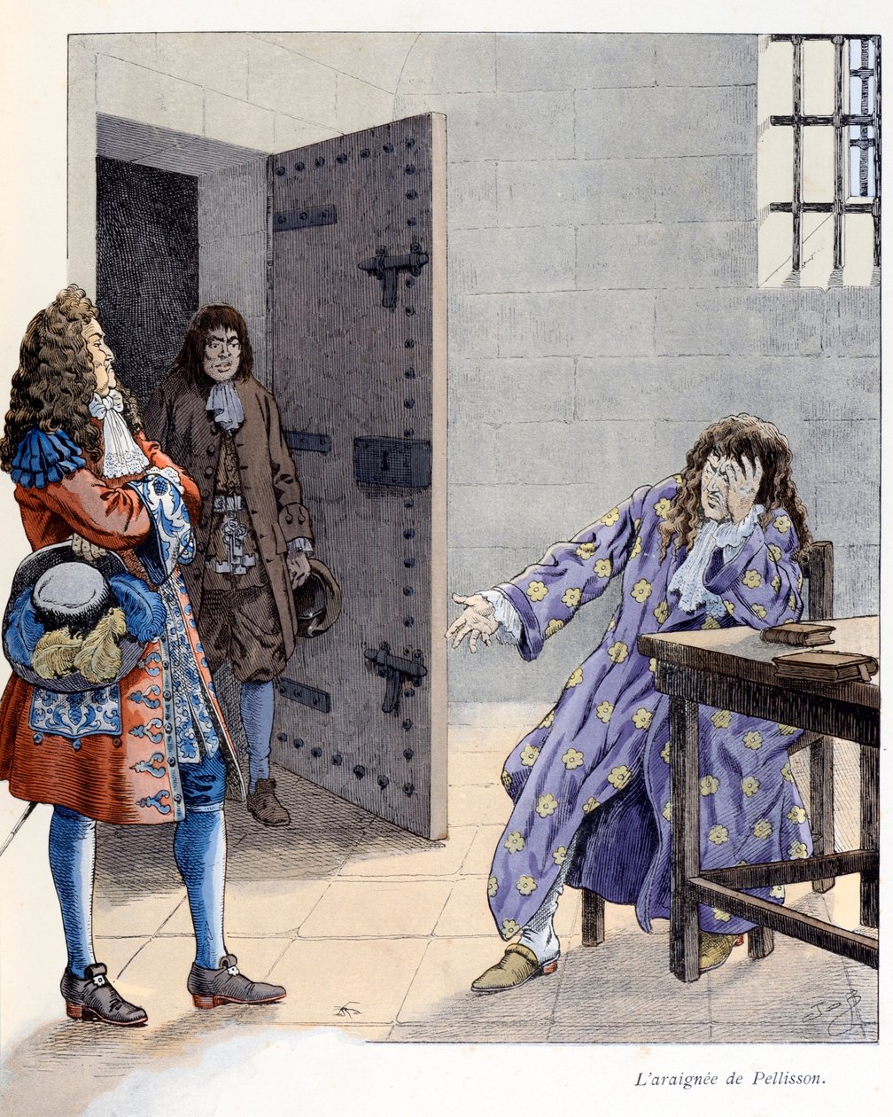 Ilustracja z książki „A la Glory des Betes” tekst A Fabre, rysunki Jacques Marie Gaston Onfray de Breville dit JOB (1858-1931), wydawca Maison Alfred Mame et fils: L’araignee de Pellisson (Ami de Fouquet i sekretarz Ludwika XIV, był l autorstwa pseudonym for Onfray de Breville Jacques Job