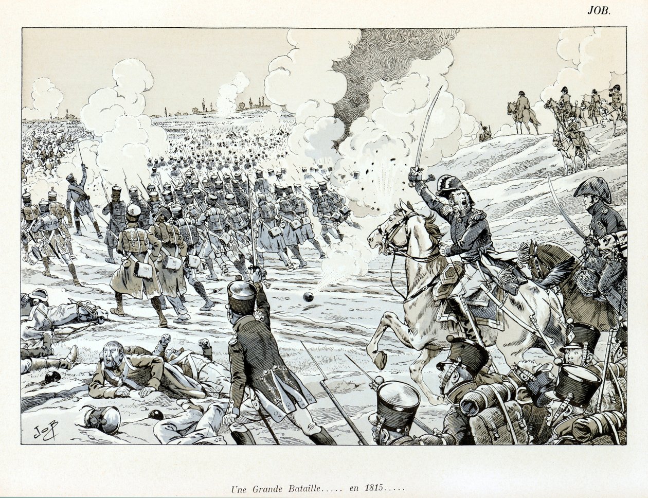Ilustracja z książki „Wielka wojna artystów”: Wielka bitwa w 1815 r. Jacques Marie Gaston Onfray de Breville dit JOB (1858-1931), Zbiór częściowy autorstwa pseudonym for Onfray de Breville Jacques Job