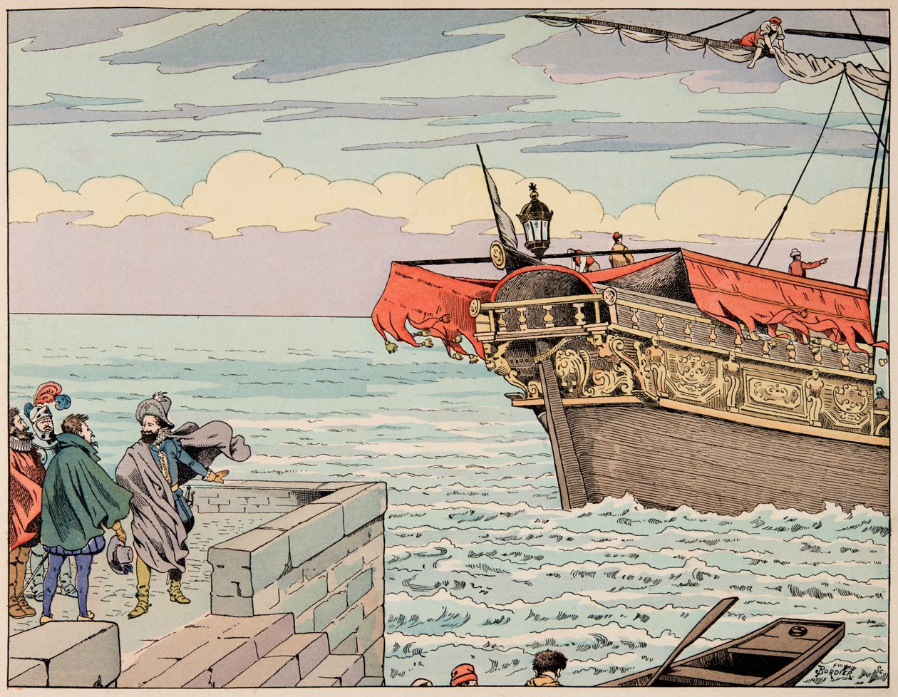 Ilustracja z książki „Le bon roy Henri””, ilustracja Jacques Marie Gaston Onfray de Breville dit JOB (1858-1931): Henri IV odmawia rady ucieczki do Anglii – zbiory prywatne autorstwa pseudonym for Onfray de Breville Jacques Job