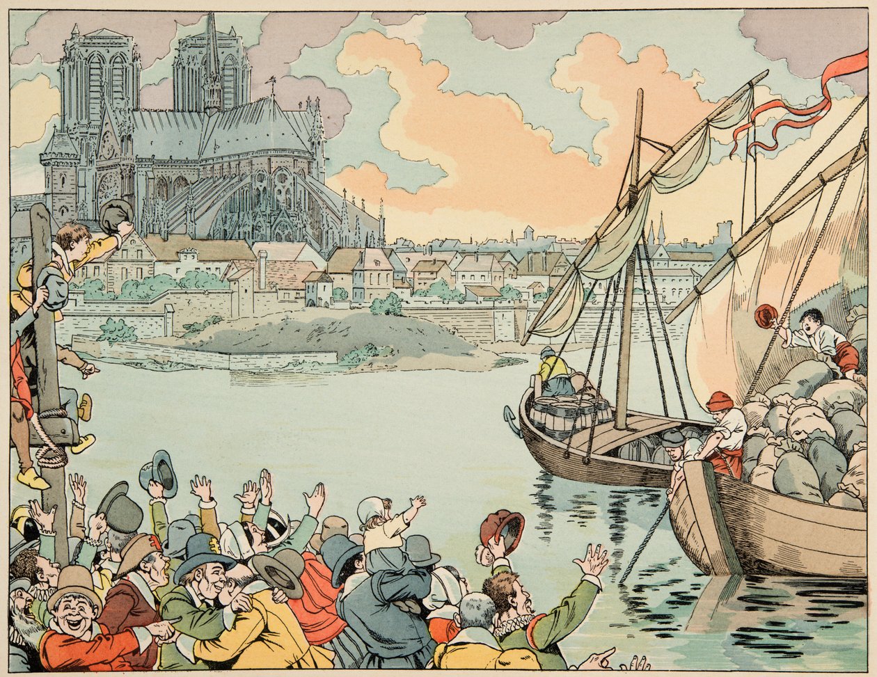 Ilustracja z książki „Le bon roy Henri”, ilustracja Jacques Marie Gaston Onfray de Breville dit JOB (1858-1931): Paris refuitaille - kolekcja prywatna autorstwa pseudonym for Onfray de Breville Jacques Job