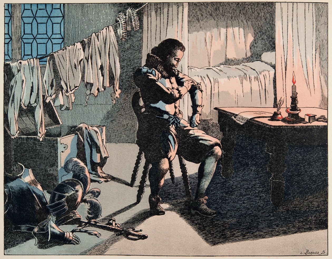 Ilustracja z książki „Le bon roy Henri””, ilustracja Jacques Marie Gaston Onfray de Breville dit JOB (1858-1931): W 1589 Henri został królem Francji, ale bez pieniędzy - Zbiory prywatne autorstwa pseudonym for Onfray de Breville Jacques Job