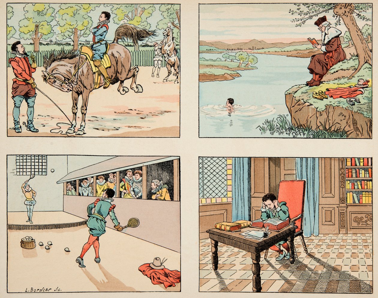Ilustracja zaczerpnięta z książki „Le bon roy Henri””, ilustrowana przez Jacques Marie Gaston Onfray de Breville dit JOB (1858-1931): Edukacja Henri IV - kolekcja prywatna autorstwa pseudonym for Onfray de Breville Jacques Job