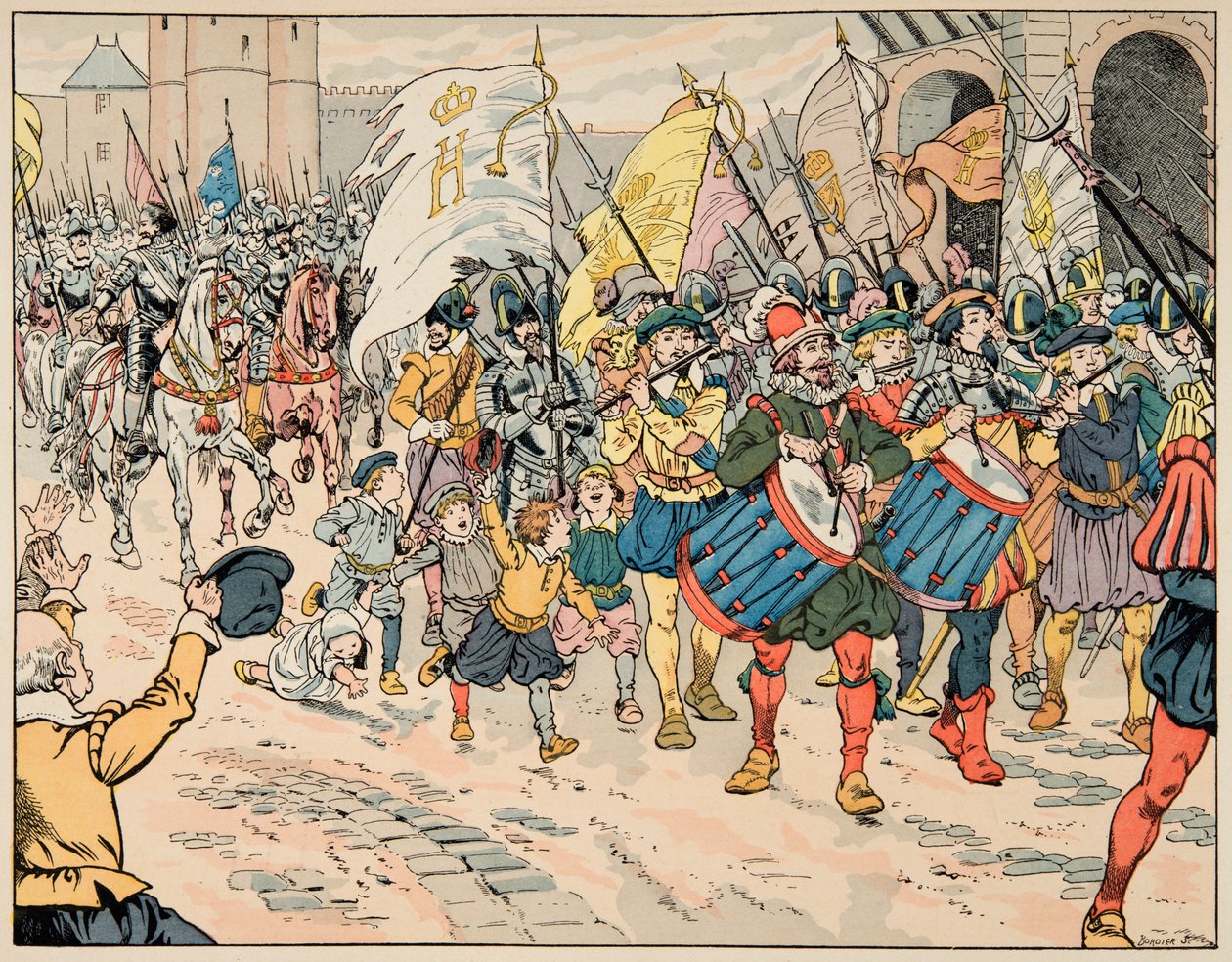 Ilustracja zaczerpnięta z książki „Le bon roy Henri””, ilustrowana przez Jacques Marie Gaston Onfray de Breville dit JOB (1858-1931): Zgłoszenie Henryka IV w Paryżu w dniu 21 marca 1594 r. - Kolekcja prywatna autorstwa pseudonym for Onfray de Breville Jacques Job