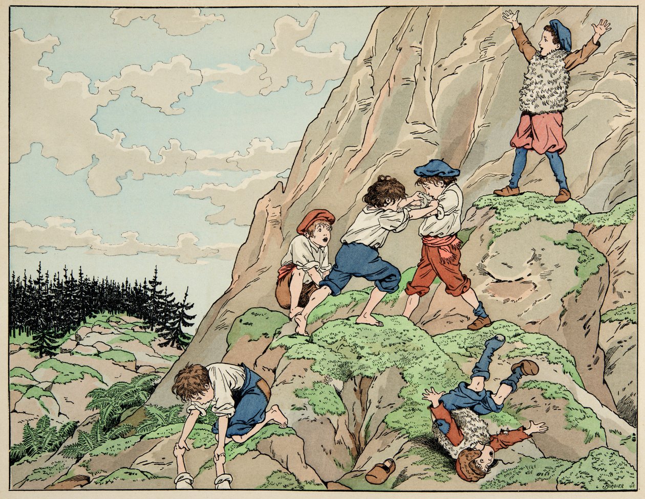 Ilustracja zaczerpnięta z książki „Le bon roy Henri””, ilustracja Jacques Marie Gaston Onfray de Breville dit JOB (1858-1931): Dzieciństwo Henryka IV z chłopami - kolekcja prywatna autorstwa pseudonym for Onfray de Breville Jacques Job