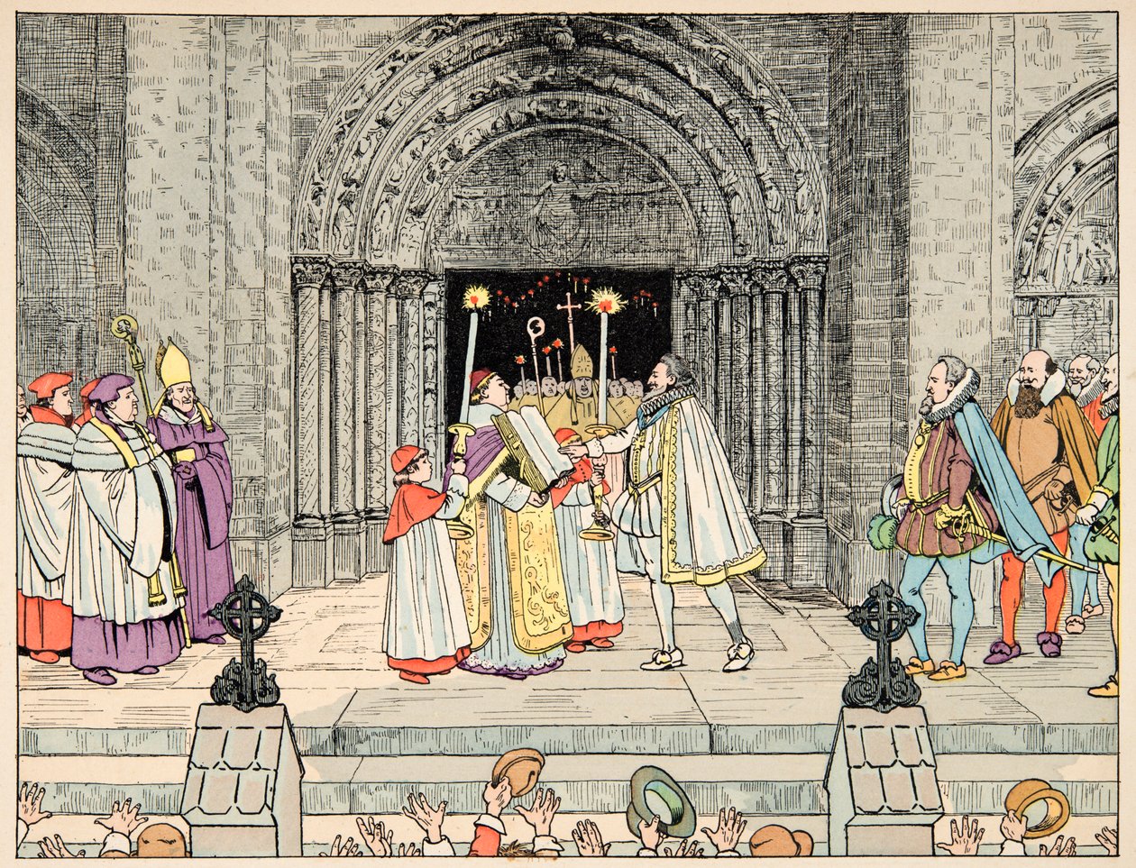 Ilustracja zaczerpnięta z książki „Le bon roy Henri”, ilustracja Jacques Marie Gaston Onfray de Breville dit JOB (1858-1931): Henryk IV, Bazylika św. autorstwa pseudonym for Onfray de Breville Jacques Job