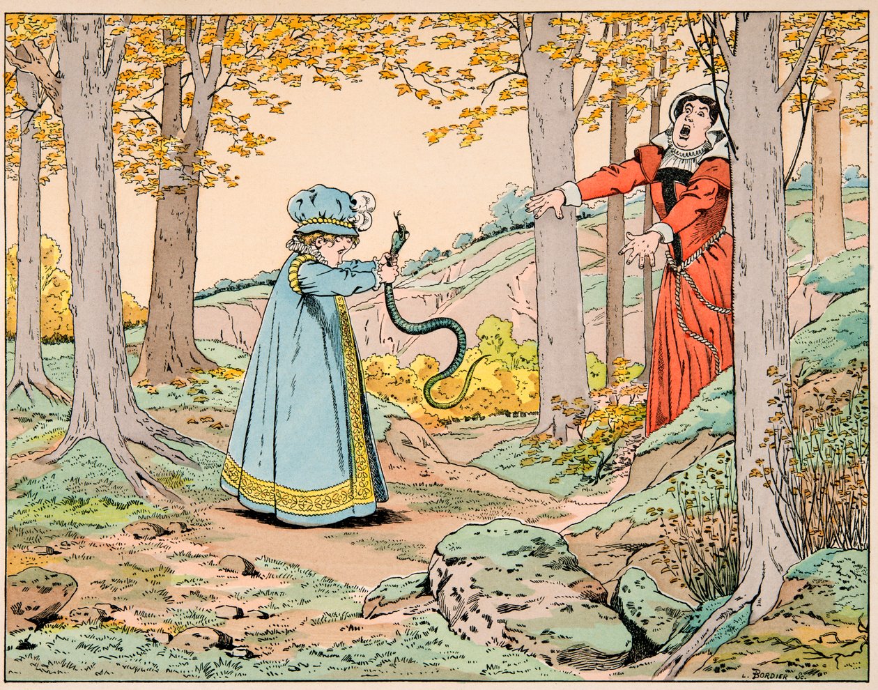 Ilustracja zaczerpnięta z książki „Le bon roy Henri””, ilustrowana przez Jacques Marie Gaston Onfray de Breville dit JOB (1858-1931): W wieku czterech lat Henri IV zabija ogromnego węża - kolekcja prywatna autorstwa pseudonym for Onfray de Breville Jacques Job