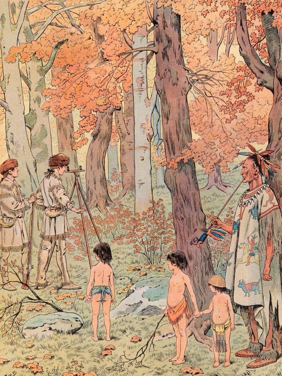 Jacques Marie Gaston Onfroy de Breville dit JOB (1858-1931) – W wieku szesnastu lat George Washington został geodetą i mapował ziemie na zachód od gór Blue Ridge, kolekcja prywatna autorstwa pseudonym for Onfray de Breville Jacques Job