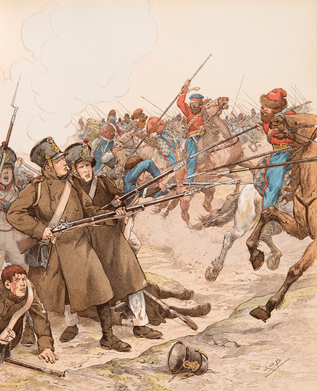 Jacques Marie Gaston Onfroy de Breville dit JOB (1858-1931) - francuska armia podczas kampanii napoleońskich o pseudonimie Marie Louise w 1815 roku walcząca z Kozakami, kolekcja prywatna autorstwa pseudonym for Onfray de Breville Jacques Job