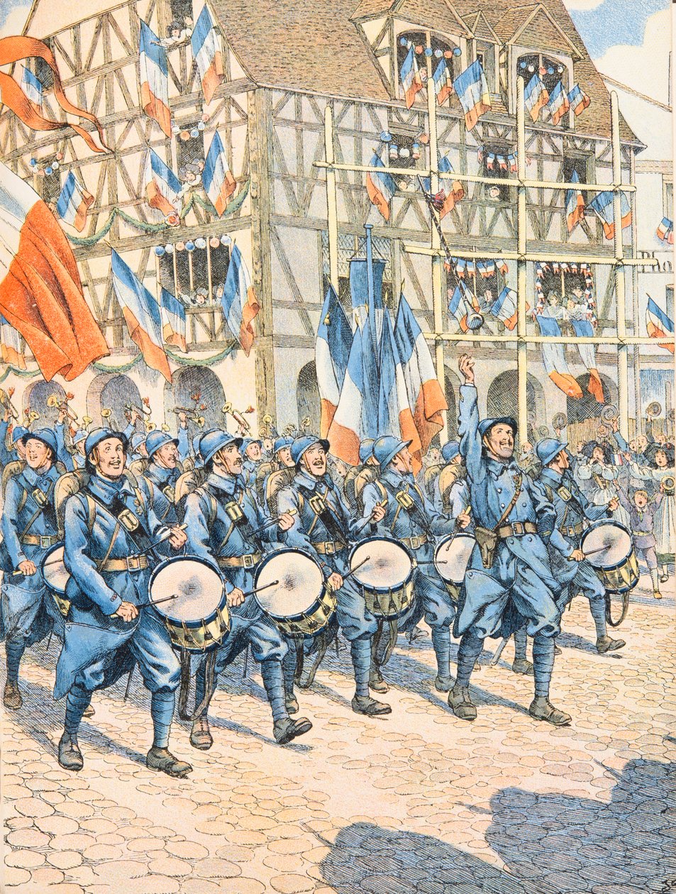 Jacques Marie Gaston Onfroy de Breville dit JOB (1858-1931) - zwycięskie wojsko francuskie w wiosce w Alzacji podczas I wojny światowej, kolekcja prywatna autorstwa pseudonym for Onfray de Breville Jacques Job