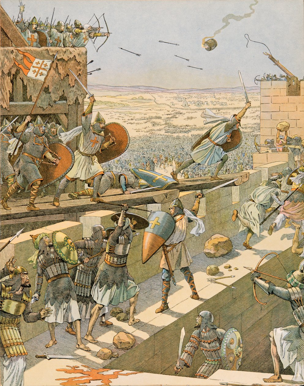 Jacques Marie Gaston Onfroy de Breville dit JOB (1858-1931) - Historia Belgii: Englebert i Lietaud de Tournai, croises Tournaisian, szturmowali pierwszy w Jerozolimie w 1099, kolekcja prywatna autorstwa pseudonym for Onfray de Breville Jacques Job