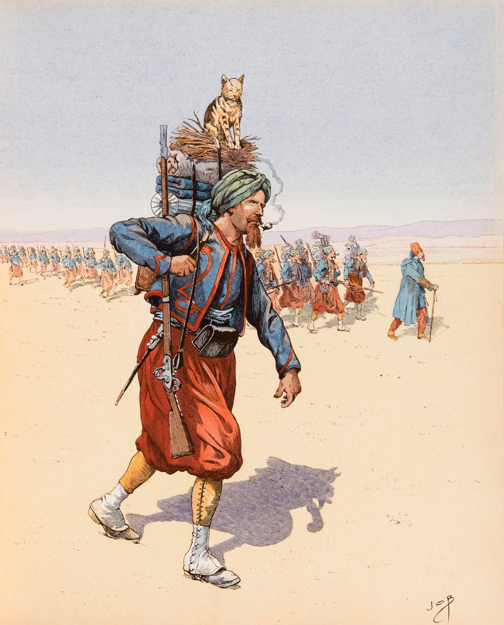 Jacques Marie Gaston Onfroy de Breville dit JOB (1858-1931) - Le Zouzou (Zouave na wyprawie na pustynię), kolekcja prywatna autorstwa pseudonym for Onfray de Breville Jacques Job