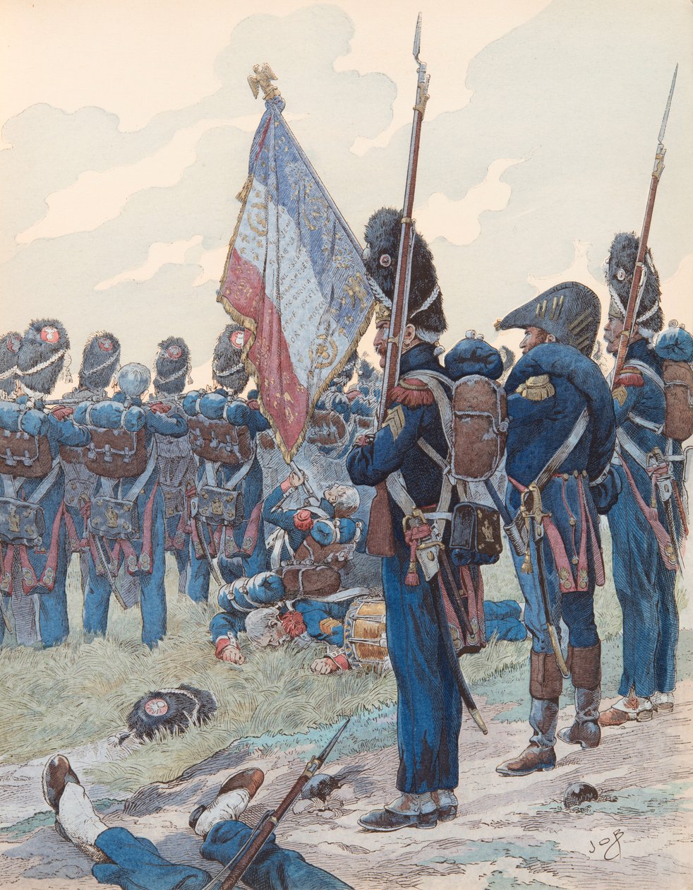 Jacques Marie Gaston Onfroy de Breville dit JOB (1858-1931) - Ostatnia krawędź w Waterloo (18 czerwca 1815), kolekcja prywatna autorstwa pseudonym for Onfray de Breville Jacques Job