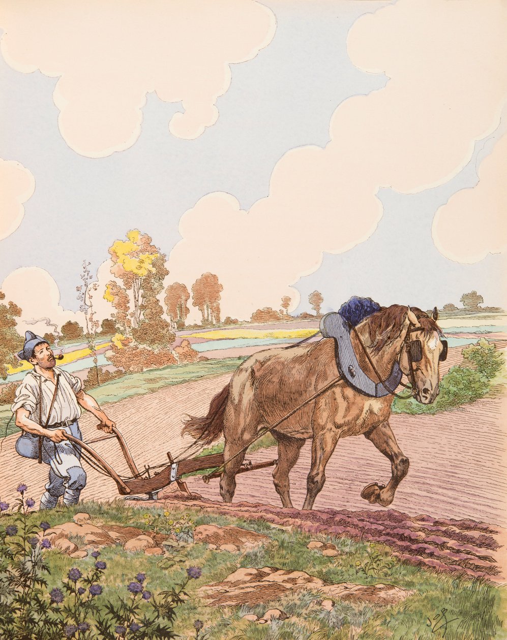 Jacques Marie Gaston Onfroy de Breville dit JOB (1858-1931) - Le retour à la terre (francuskie wojsko powracające na swoje pole po zakończeniu I wojny światowej), zbiory prywatne autorstwa pseudonym for Onfray de Breville Jacques Job