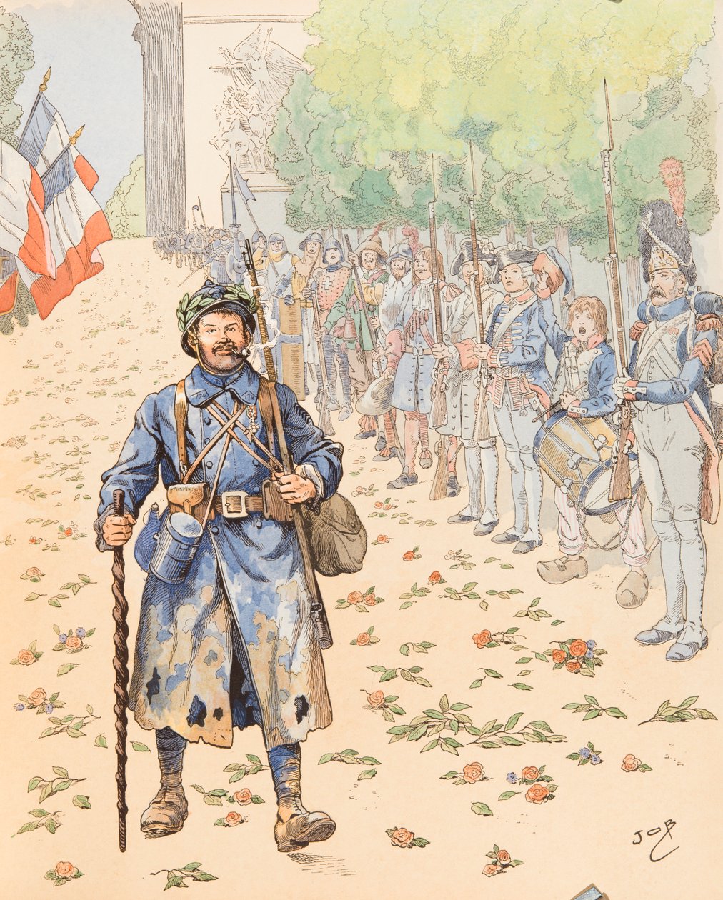 Jacques Marie Gaston Onfroy de Breville dit JOB (1858-1931) - Le triumphe du poilu (alegoria francuskiego wojska oddającego hołd włochatym), Collection privee autorstwa pseudonym for Onfray de Breville Jacques Job