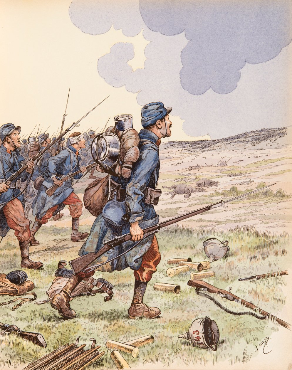 Jacques Marie Gaston Onfroy de Breville dit JOB (1858-1931) - Les poilus podczas bitwy nad Marną podczas I wojny światowej, kolekcja prywatna autorstwa pseudonym for Onfray de Breville Jacques Job