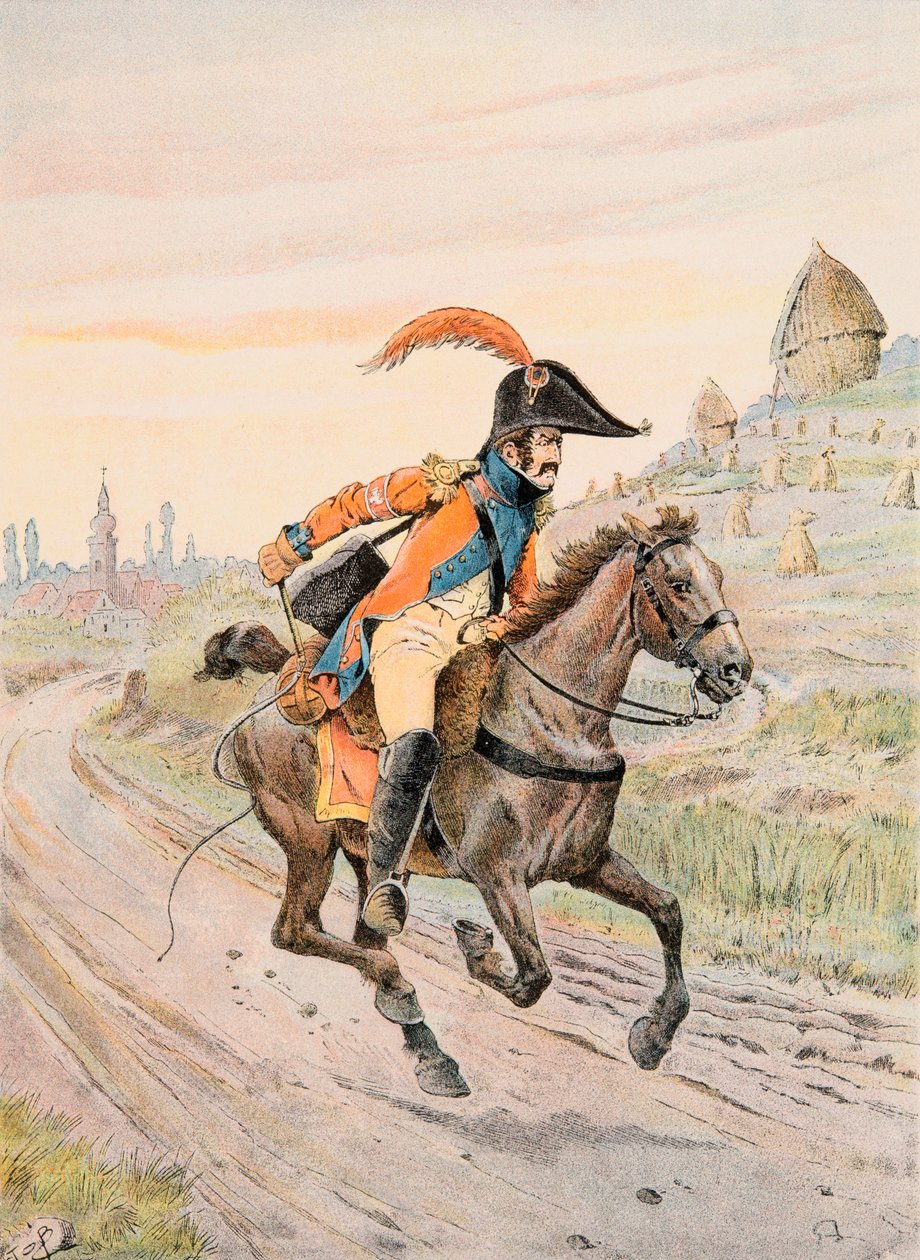 Jacques Marie Gaston Onfroy de Breville dit JOB (1858-1931) - Strój wojsk francuskich przez cały czas: Courier du Prince de Neuchâtel za czasów Pierwszego Cesarstwa, kolekcja prywatna autorstwa pseudonym for Onfray de Breville Jacques Job