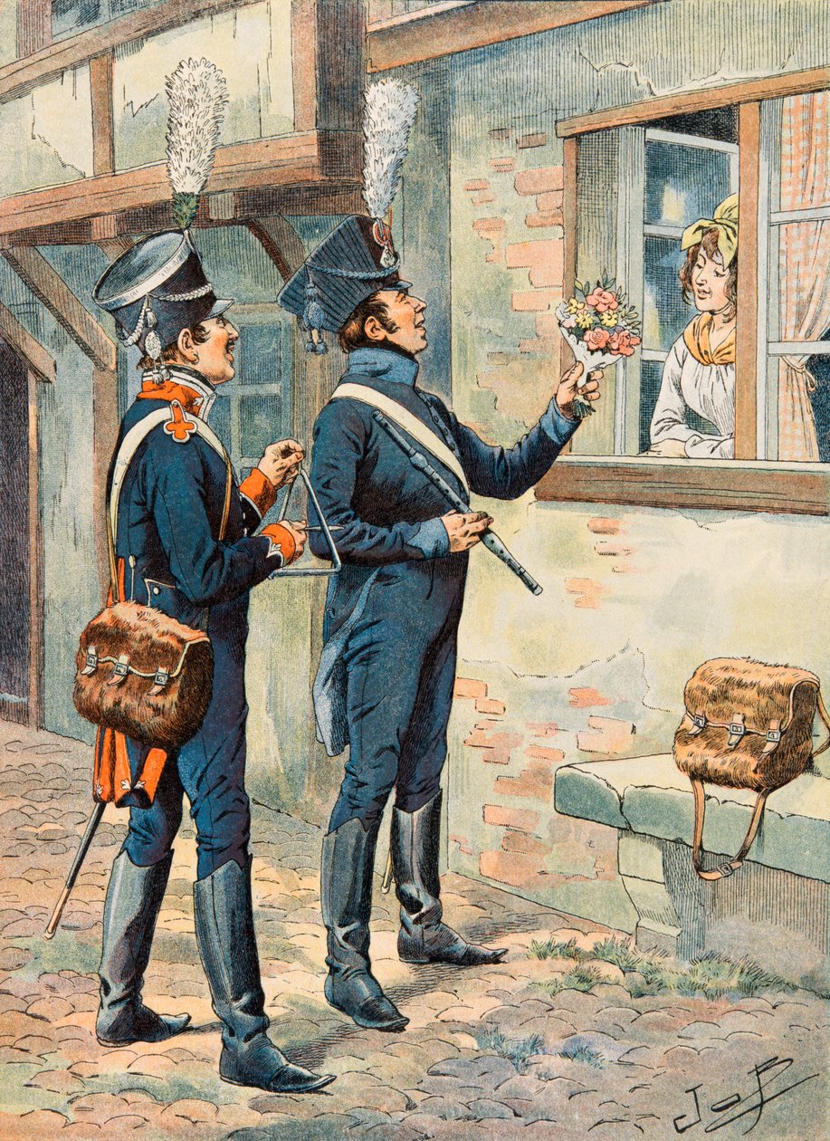 Jacques Marie Gaston Onfroy de Breville dit JOB (1858-1931) - Strój wojsk francuskich przez cały czas: Muzycy lekkiej piechoty w okresie Pierwszego Cesarstwa, kolekcja prywatna autorstwa pseudonym for Onfray de Breville Jacques Job
