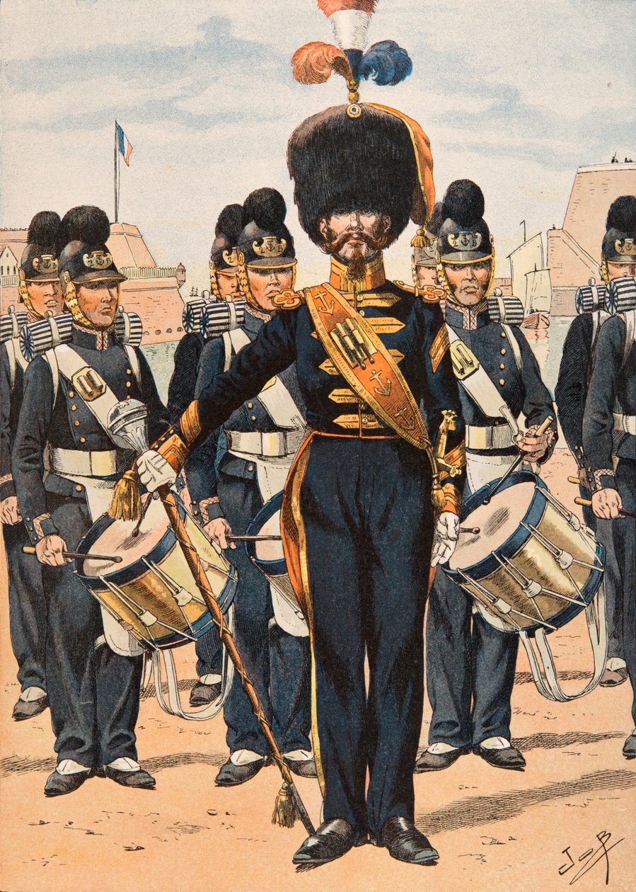 Jacques Marie Gaston Onfroy de Breville dit JOB (1858-1931) - Strój wojsk francuskich przez cały czas: Drum Major of Fleet Crews (1837), Private Collection autorstwa pseudonym for Onfray de Breville Jacques Job