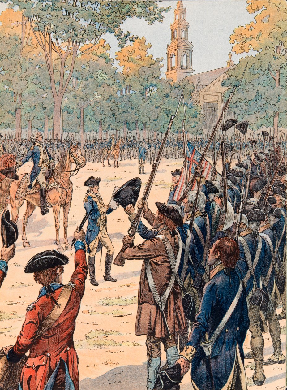 Jacques Marie Gaston Onfroy de Breville dit JOB (1858-1931) – Odczytanie deklaracji niepodległości przed wojskiem w obecności Georgesa Washingtona 9 lipca autorstwa pseudonym for Onfray de Breville Jacques Job
