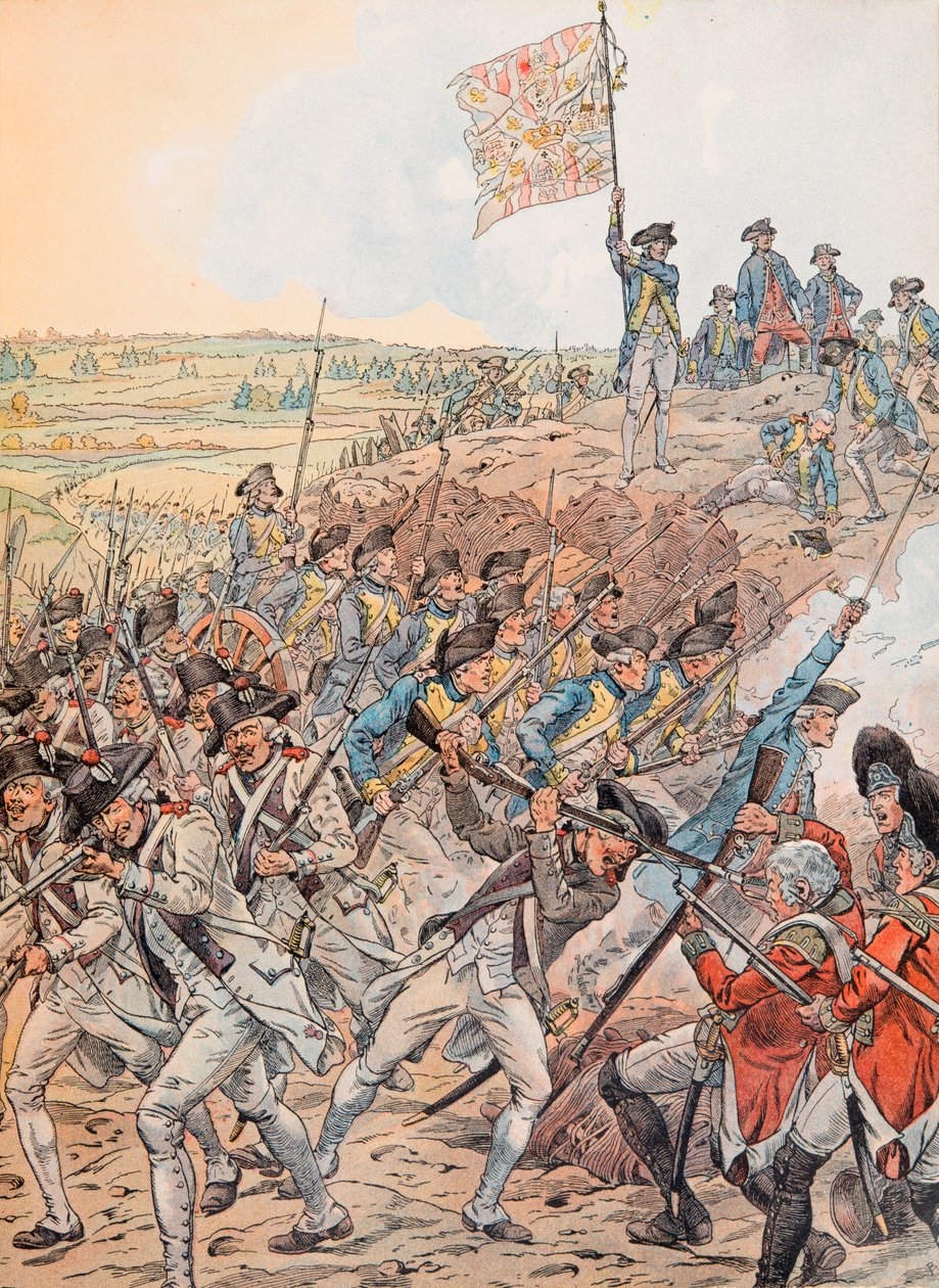 Jacques Marie Gaston Onfroy de Breville dit JOB (1858-1931) - Francuzi podczas bitwy o Yorktown w październiku 1781 podczas wojny o niepodległość, kolekcja prywatna autorstwa pseudonym for Onfray de Breville Jacques Job