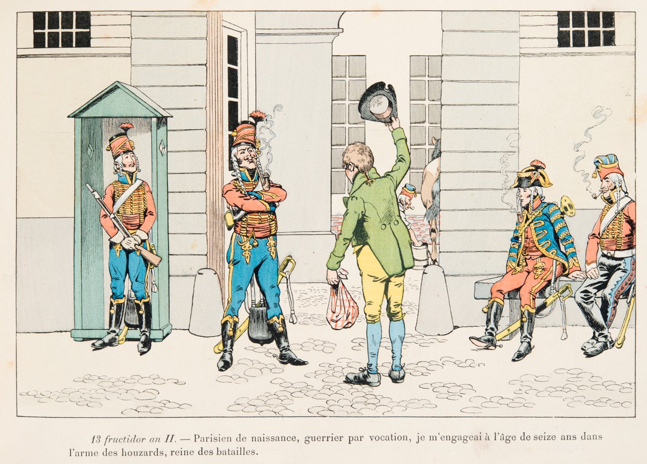 Jacques Marie Gaston Onfroy de Breville dit JOB (1858-1931) - młody człowiek zaangażowany w Houzardów (huzarów) podczas Rewolucji Francuskiej, kolekcja prywatna autorstwa pseudonym for Onfray de Breville Jacques Job