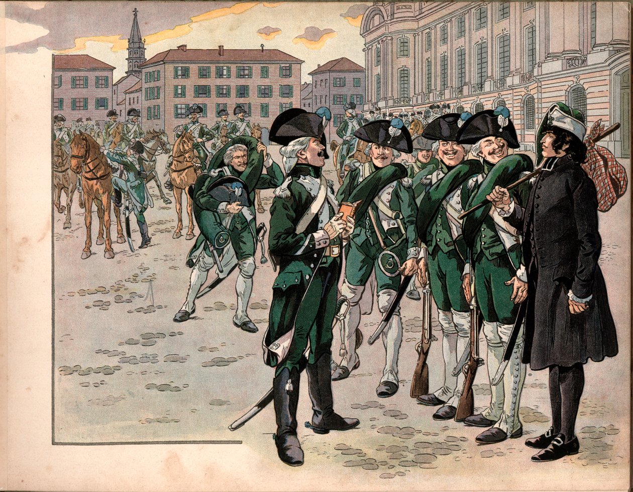 Joachim Murat (1767-1815) wstąpił do Regimentu Łowców Ardenów w 1787 roku. Grawer Jacques Marie Gaston Onfray de Breville dit Job (1858-1931) autorstwa pseudonym for Onfray de Breville Jacques Job
