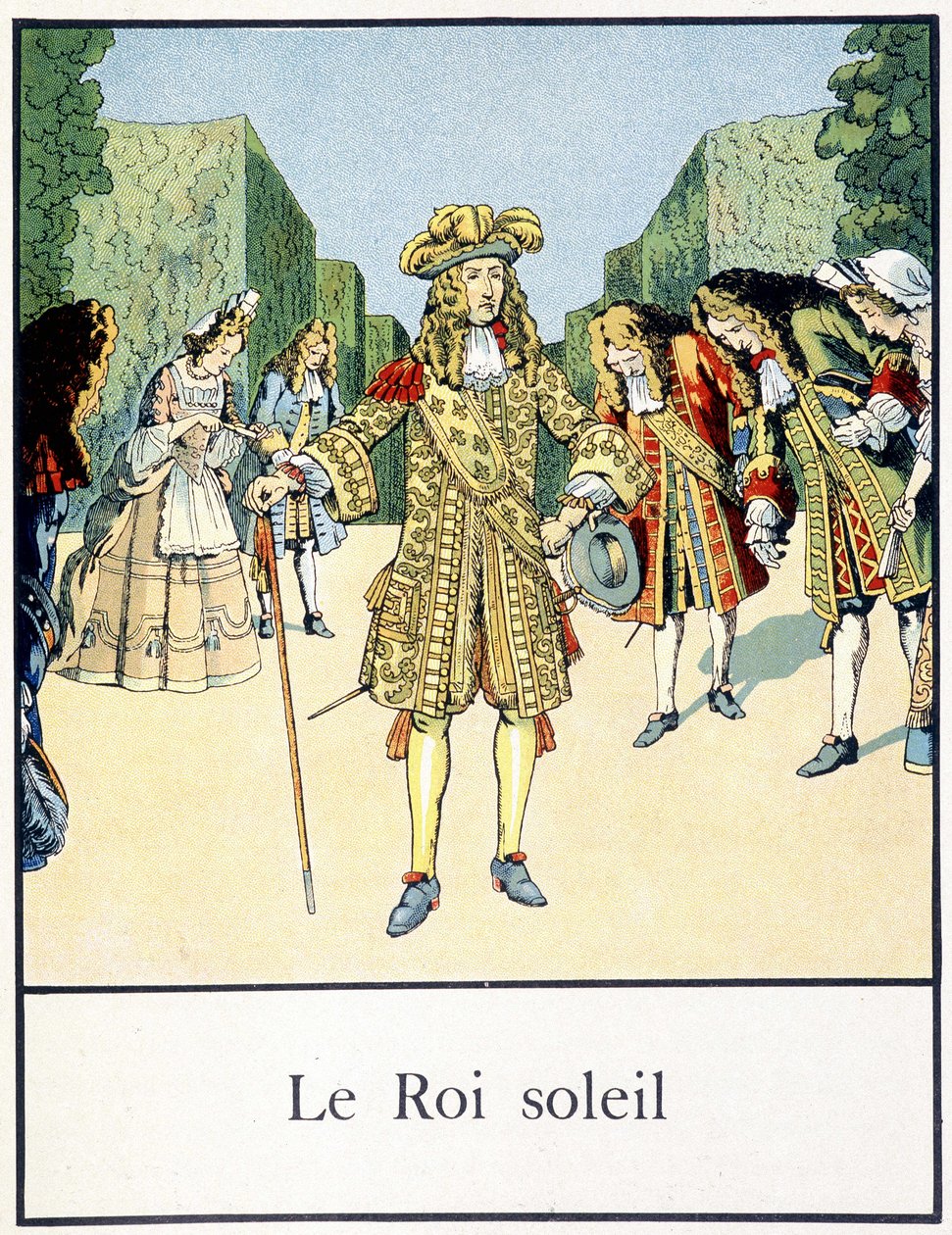 Król Słońce (Ludwik XIV w ogrodach Wersalu otoczony jego dziedzińcem) - w „Małe histoire de France” Jacquesa Bainville