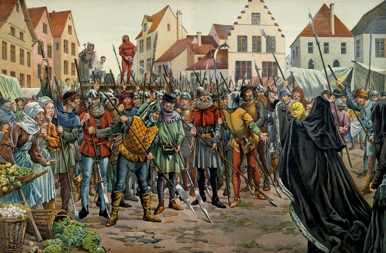 Maria Burgundzka (1457-1482), księżna Burgundii zażądała ułaskawienia dla swoich doradców w 1477 roku. Ilustracja Jacques Marie Gaston Onfray de Breville dit JOB (1858-1931) w „” Ludwik XI””” autorstwa pseudonym for Onfray de Breville Jacques Job