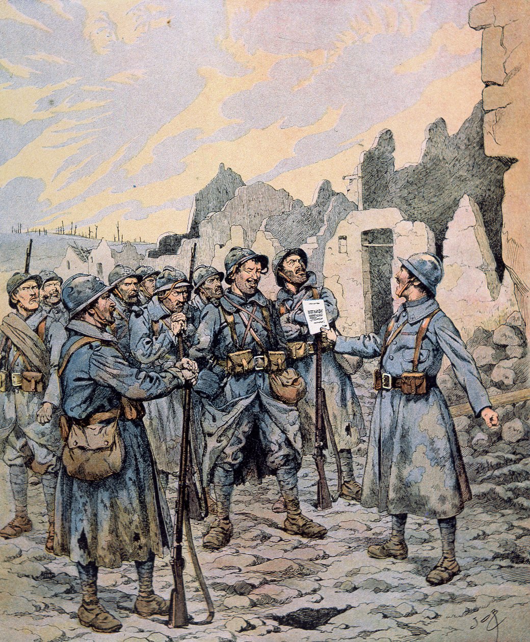 Bunt w armii francuskiej na froncie zachodnim, kwiecień-maj 1917 (kolor lito) autorstwa pseudonym for Onfray de Breville Jacques Job