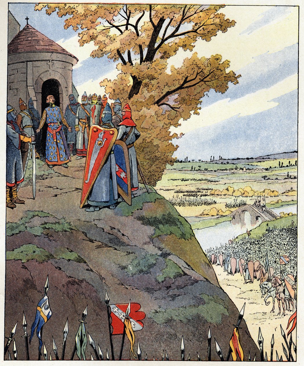 Moja korona na odważne słowa króla Filipa II powiedział Filip August (1165-1223) panom przed zwycięstwem w bitwie pod Bouvines 27 lipca autorstwa pseudonym for Onfray de Breville Jacques Job